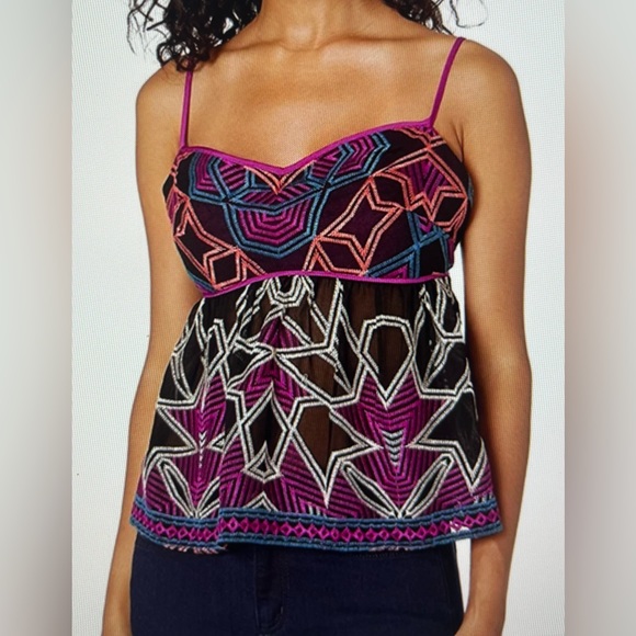 BCBG MAXAZRIA Embroidered Empire Waist Camisole Strappy Top XXS - Picture 1 of 9